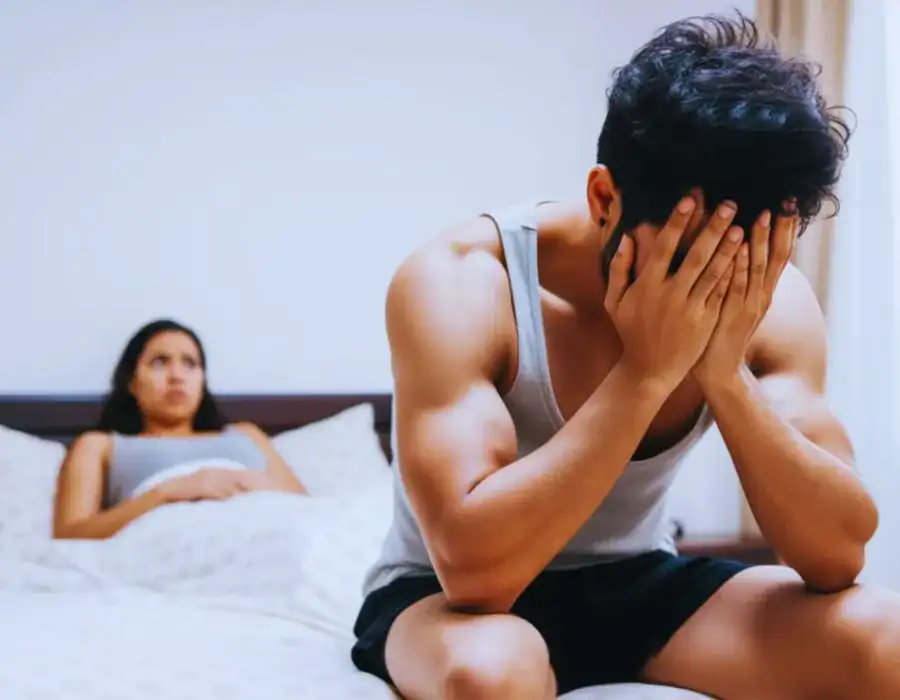 Image of upset man in need of erectile dysfunction treatment Newport